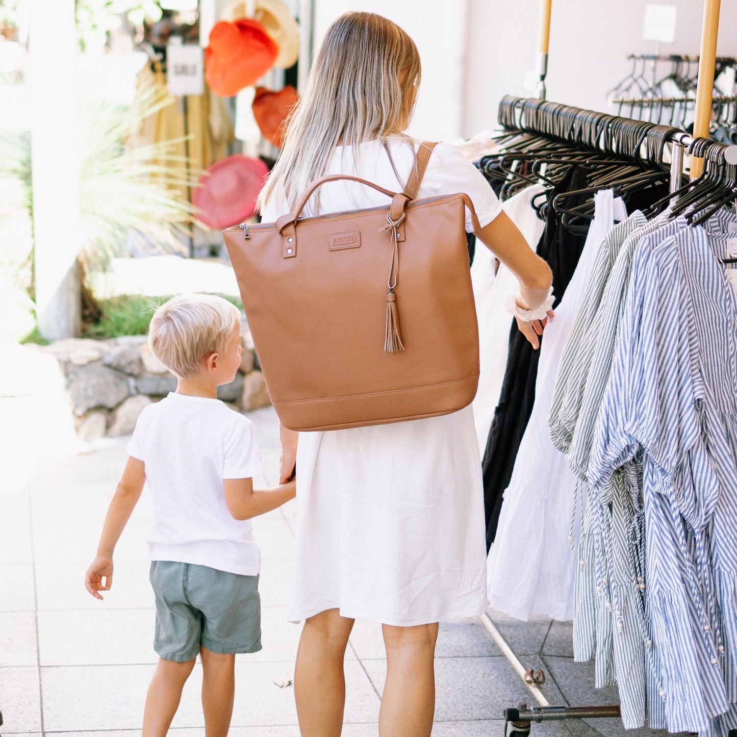 Australian nappy bag tan vegan leather