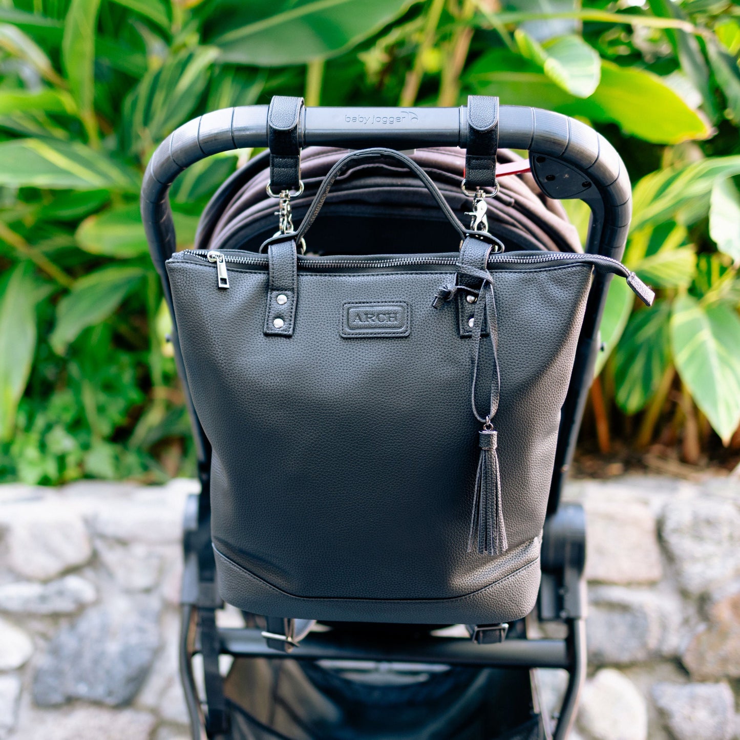 Black baby bag attach to pram