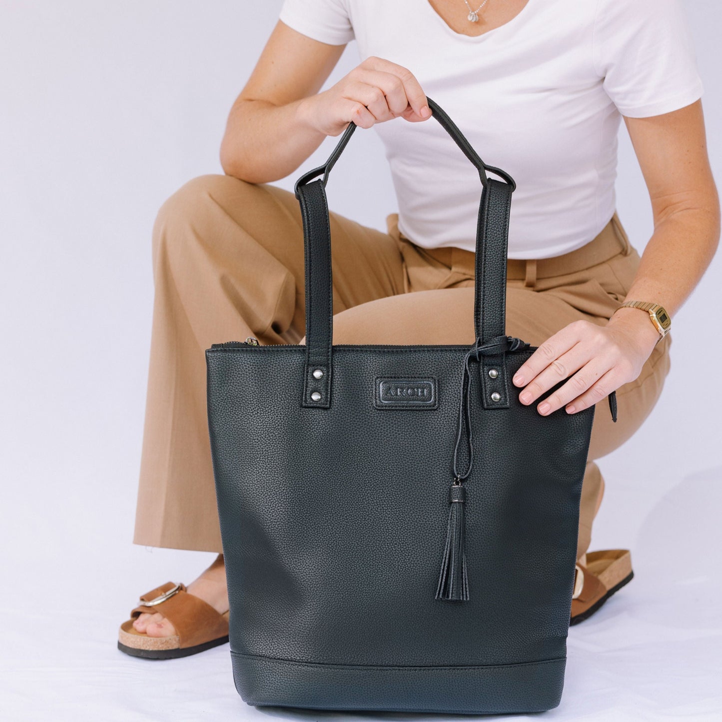Small nappy bag vegan leather black