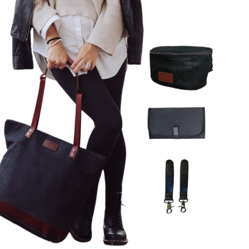 Arch Luxe Nappy Bag Bundle - Black / Tan - ARCH bags Australia