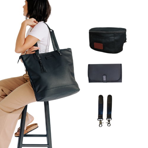 Arch Luxe Nappy Bag Bundle - Black Vegan - ARCH bags Australia
