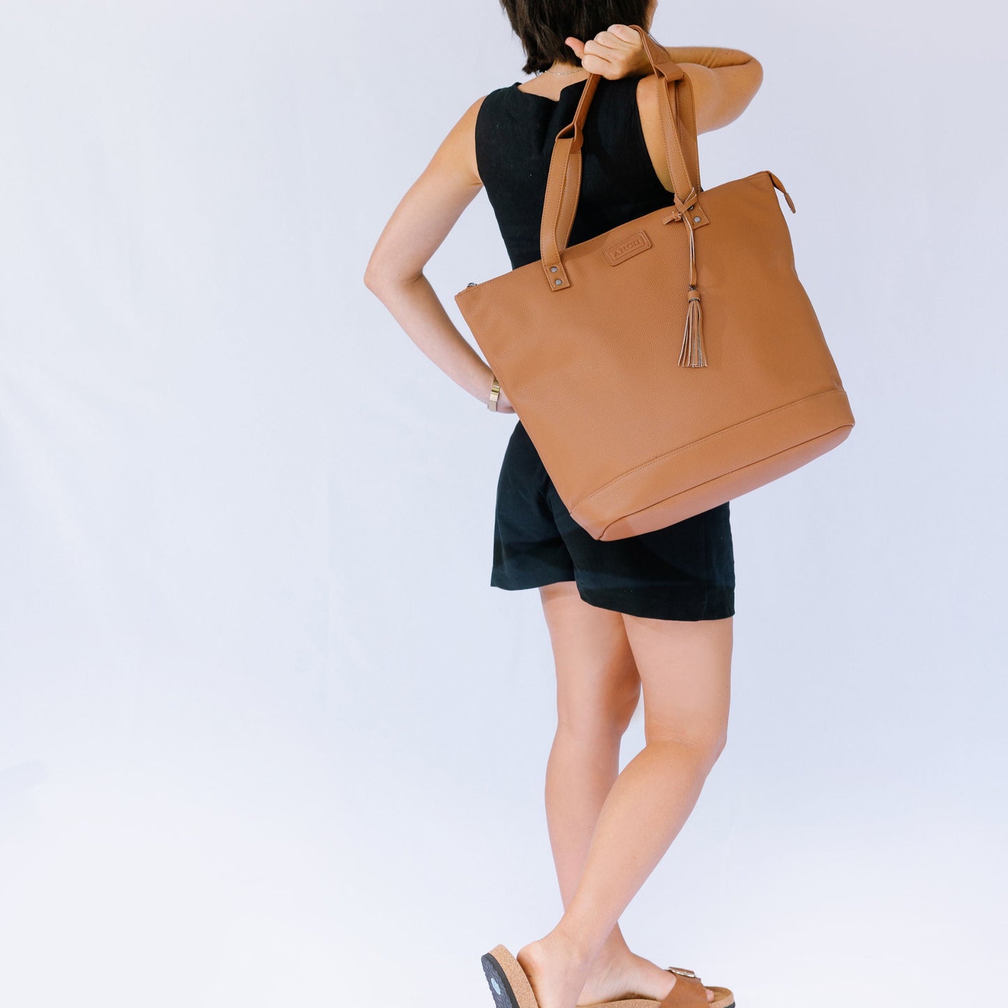 tan tote work bag travel bag