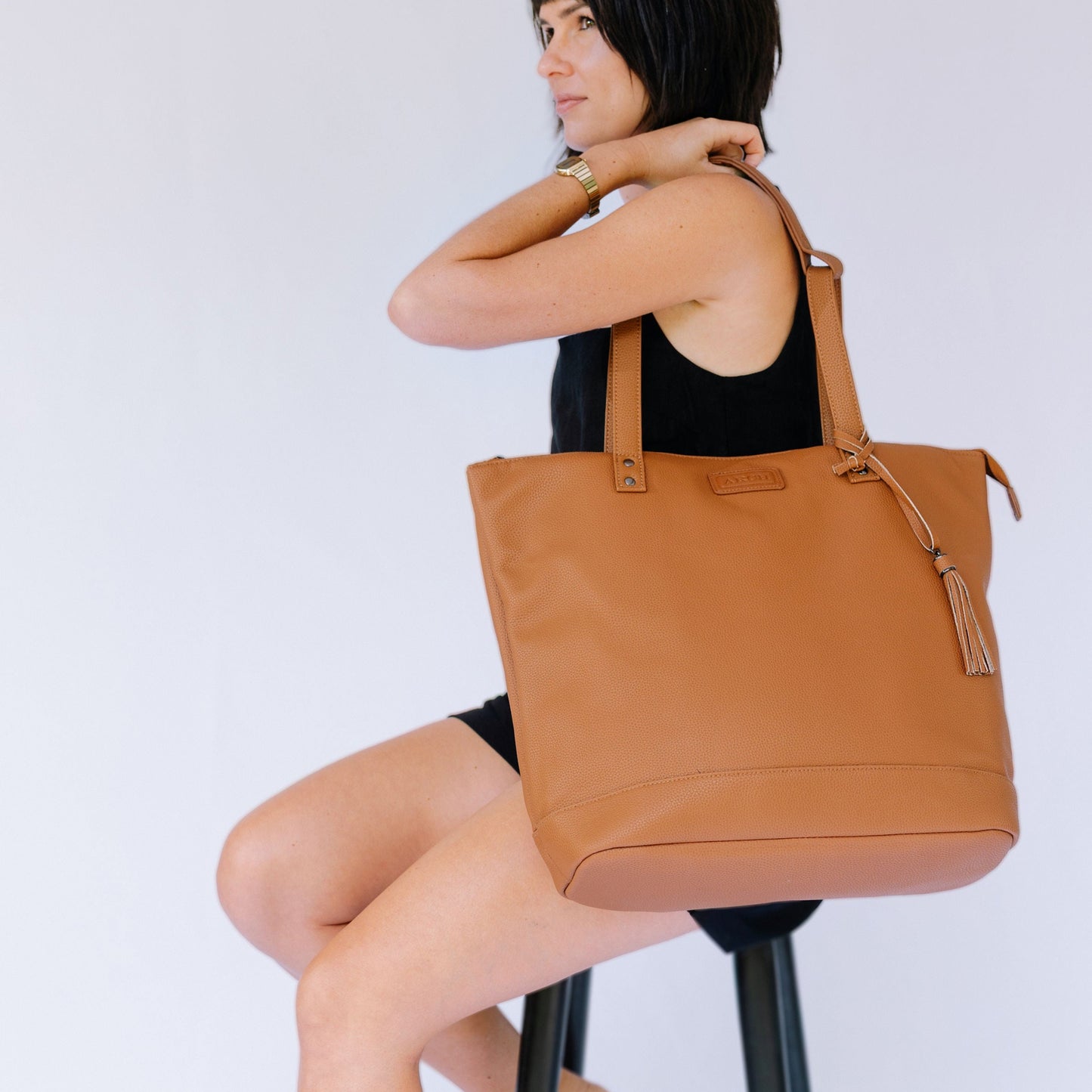 tan vegan work bag
