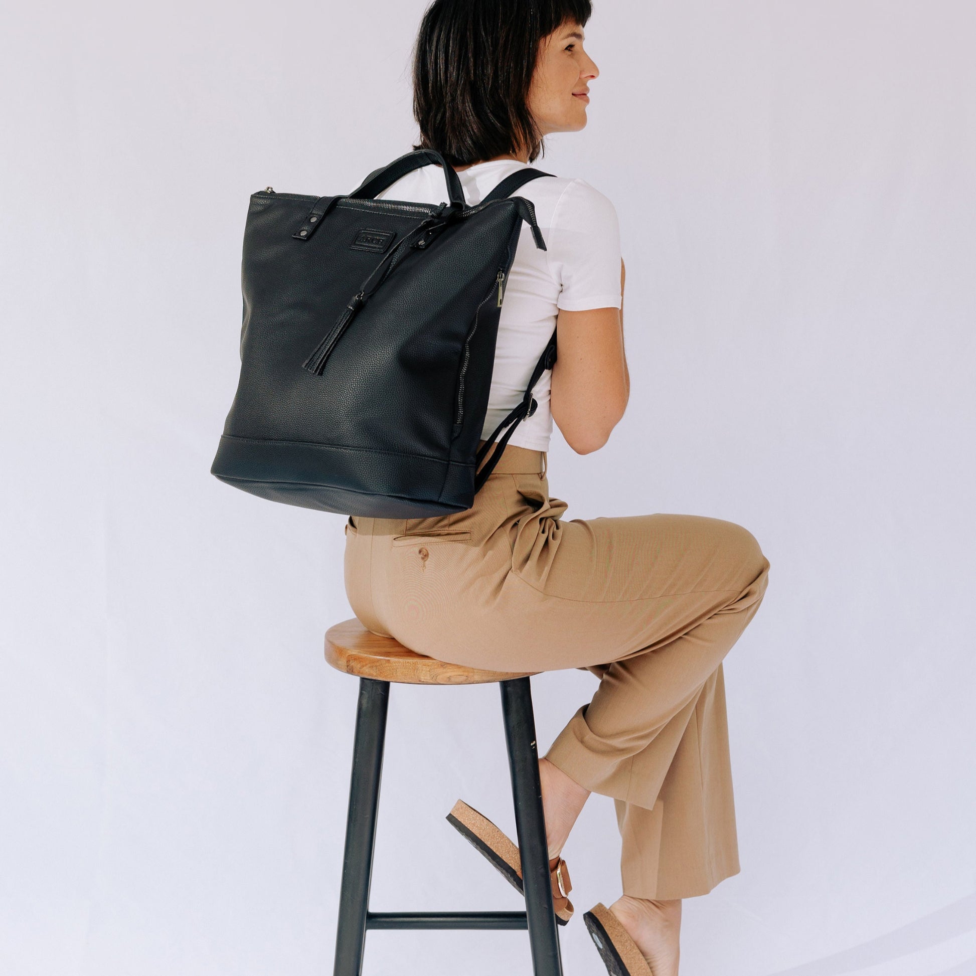 best vegan leather tote backpacks Black Nappy Bag | Vegan Leather | Arch Bags Australia | Work Bag