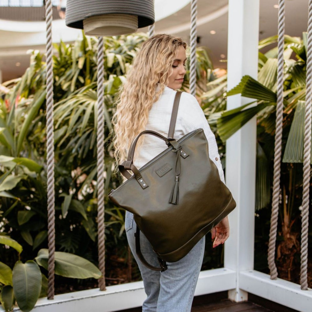 Vegan Leather Nappy Backpack | Olive | Tote Bag | Work bag – ARCH bags  Australia