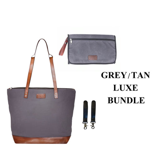 Grey / Tan Luxe Nappy Bag Bundle